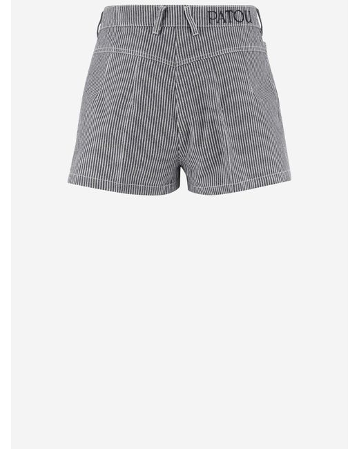 Patou Gray Cotton Short Trousers With Striped Pattern