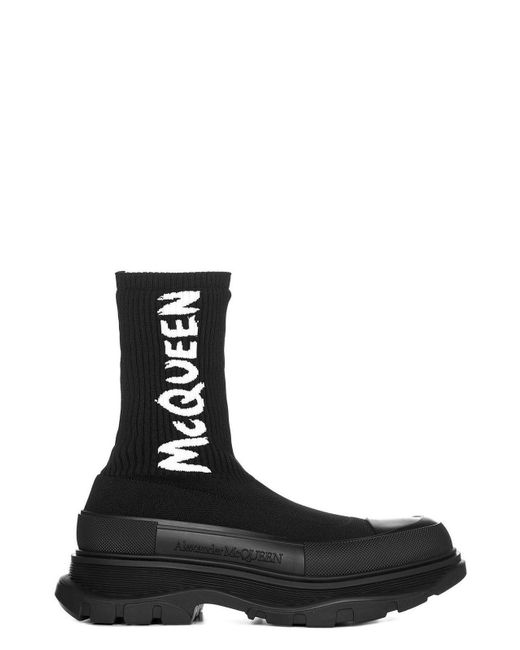 Alexander McQueen Black Tread Slick Logo Intarsia Boots for men