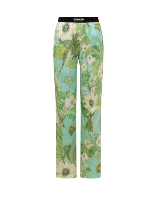 Tom Ford Green Pants With Floral Decoration