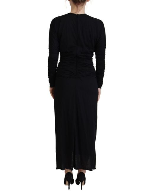 Dolce & Gabbana Black Elegant Sheath Wrap Dress With Long Sleeves