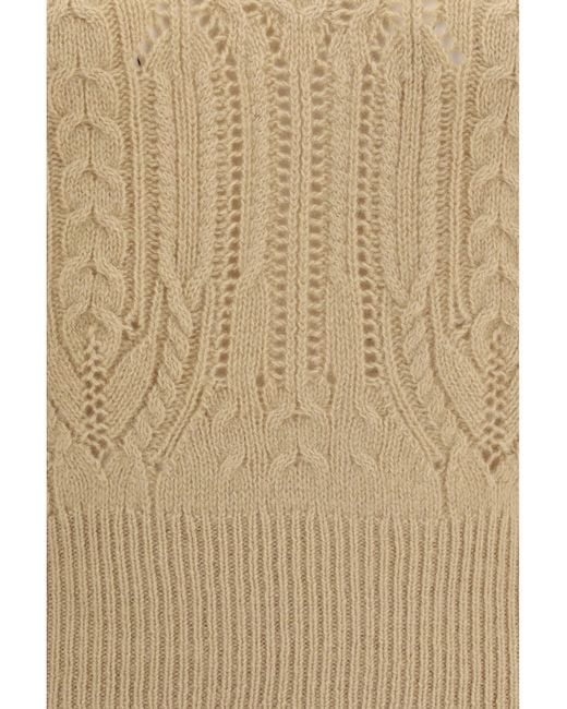 Ermanno Scervino Natural Long Sleeve Cable Knit And Openwork Cashmere Sweater Kashmir/Capra Hircus