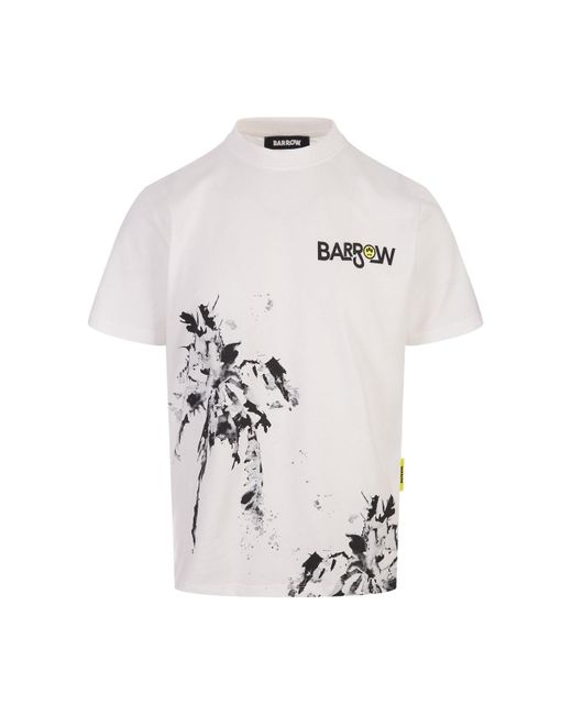 Barrow White T-Shirt With 3D Palm Tree Print for men