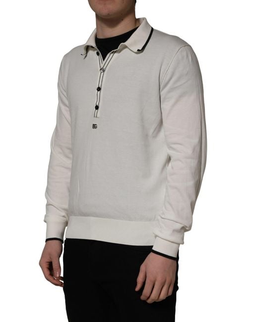 Dolce & Gabbana Natural White Cotton Blend Men Polo Pullover Sweater for men