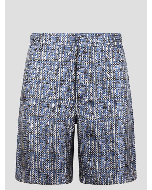 Fendi Blue Ff Silk Shorts for men