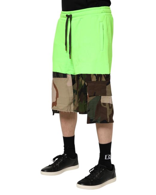 Dolce & Gabbana Green Camo Colorblock Shorts for men