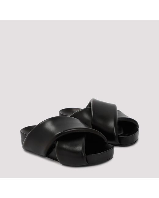 Jil Sander Black Leather Padded Slides Sandals