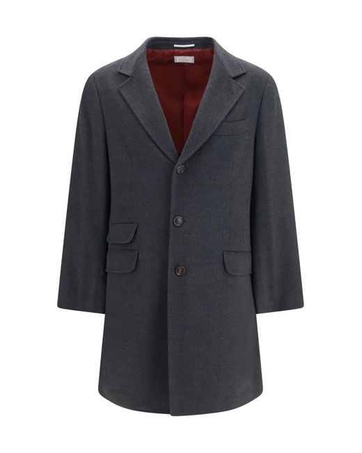 Brunello Cucinelli Blue Cashmere Coat (Capra Hircus) for men