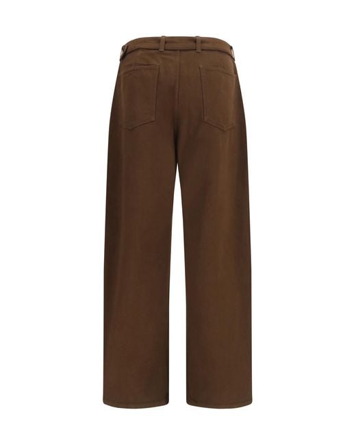 Lemaire Brown Heavy Dyed Twill Belted Pants Cotton for men