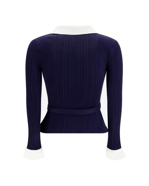 Self-Portrait Blue Ribbed Cardigan