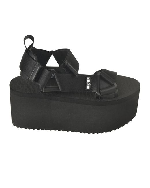 Moschino Black Strappy Wedge Sandals
