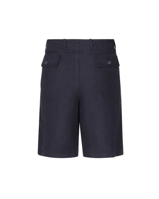 Fedeli Blue Linen Bermuda Shorts for men
