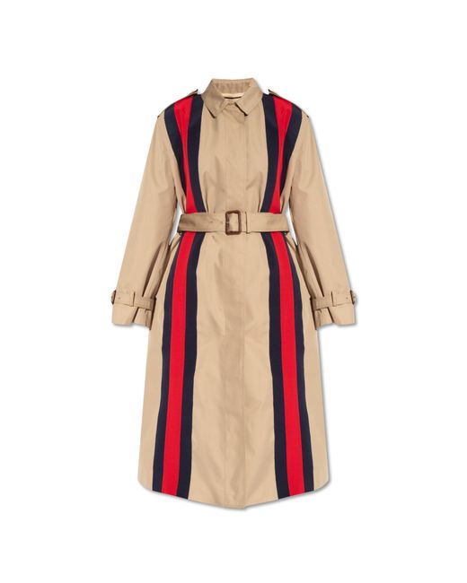 Gucci Coat With Web Stripe in Natural | Lyst