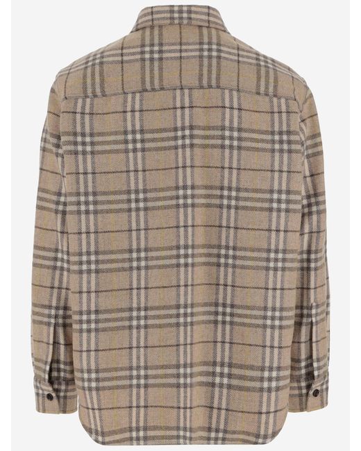 Burberry Brown Check Pattern Wool Shirt for men