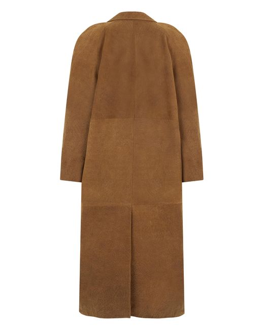 The Mannei Brown Long Leather Coat Cow Hide Jackets