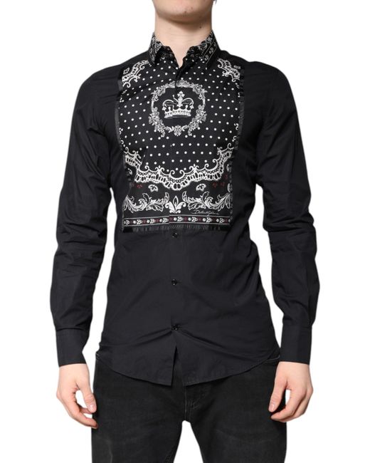 Dolce & Gabbana Black Bandana Formal Dress Shirt And Cotton Silk for men
