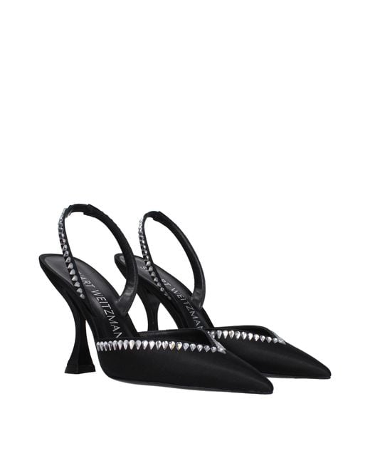 Stuart Weitzman Black Satin Stiletto Heel Sandals