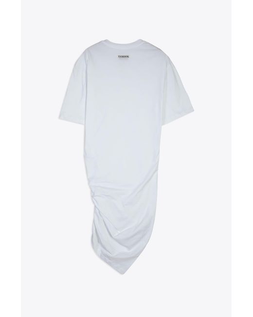 Laneus White Jersey Dress Cotton Short Dress With Asymmetric Drapery