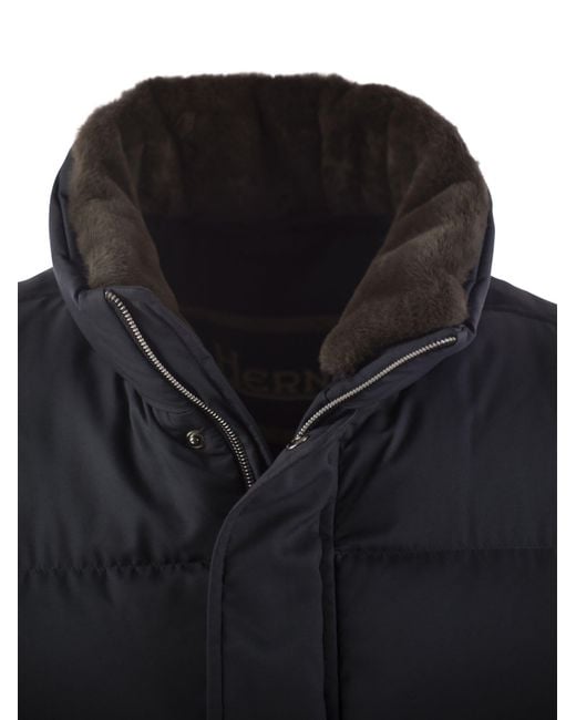 Herno Black Short Down Jacket With Detachable Fur Insert for men