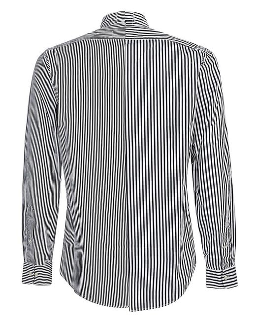 E.L.V. Denim Blue Contrast Striped Cotton Shirt