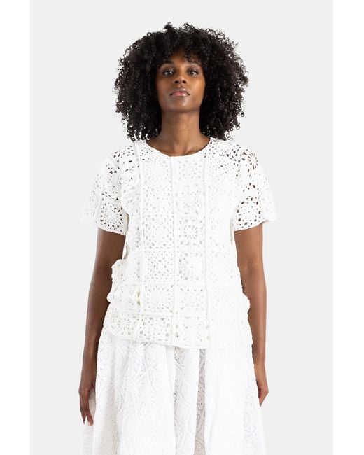 Comme des Garçons White Crochet Knit Top