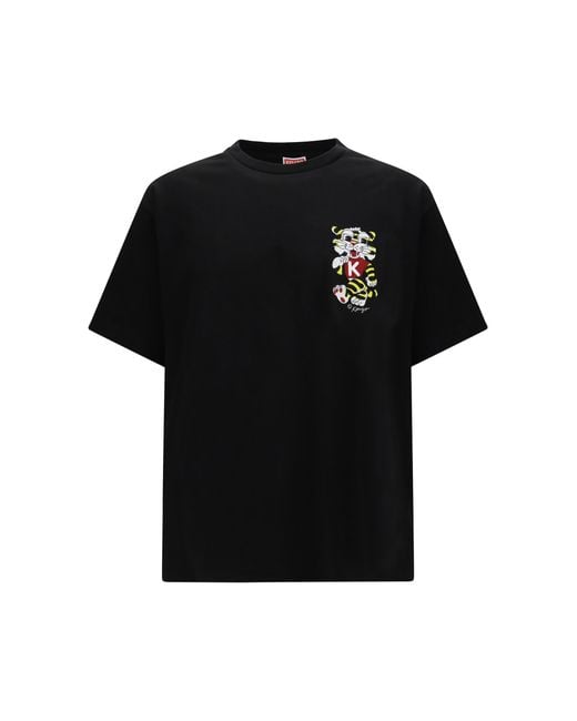 KENZO Black Wild Tiger Motif Embroidered On The Chest Oversized T-Shirt Cotton T-Shirts for men