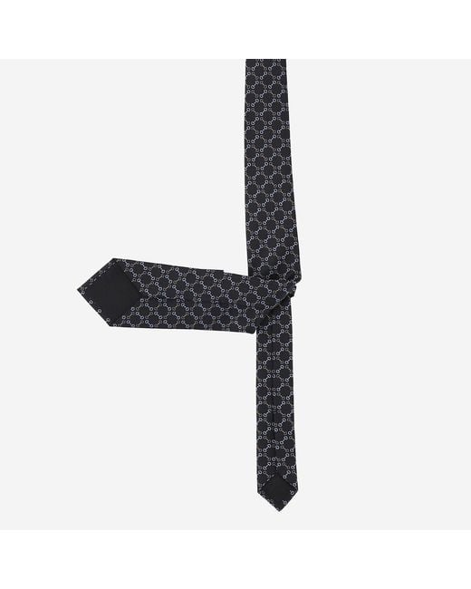 Gucci Black Tie Jacquard Silk Morsetto Print Ties & Bow for men