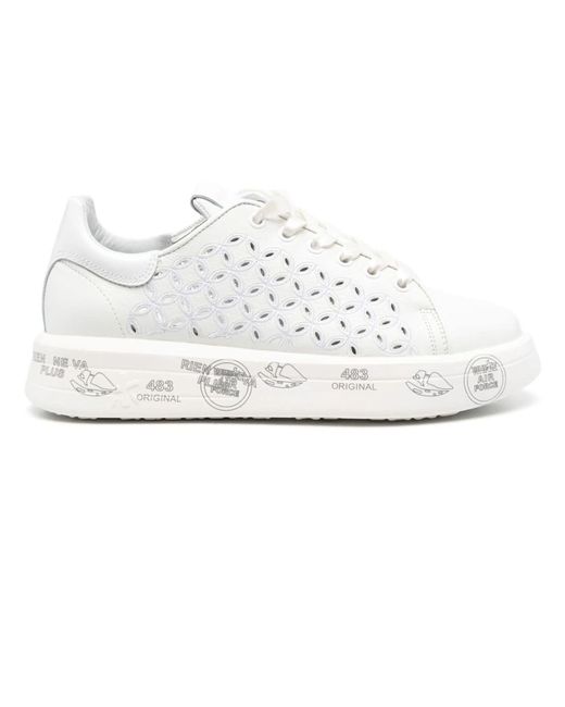 Premiata White Belle Lace-Up Leather Sneakers