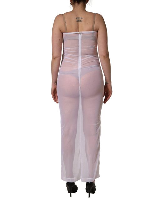 Dolce & Gabbana Purple Sheer Nylon Stretch Sheath Maxi Dress Elastane
