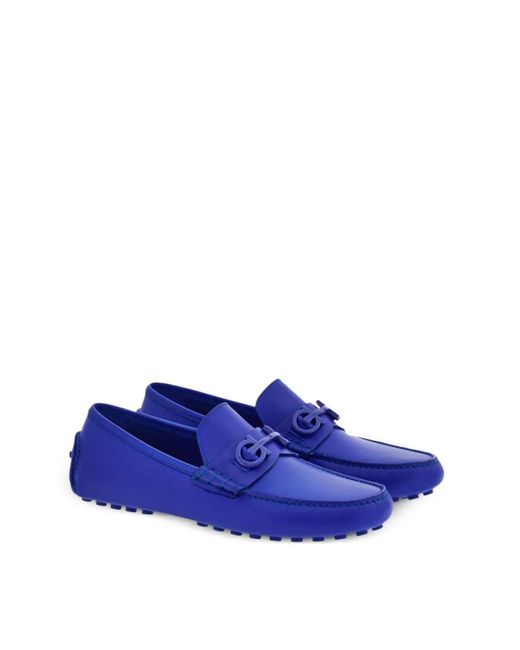 Ferragamo Blue Grazioso Gancini Logo Loafers for men