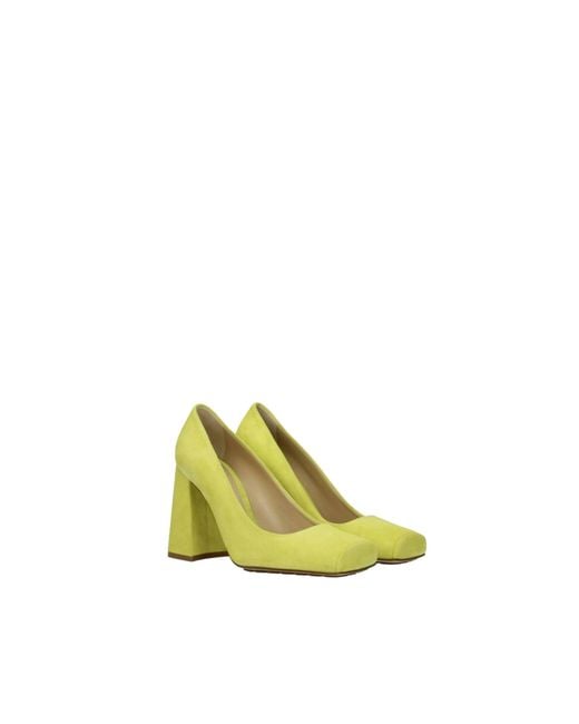 Bottega Veneta Yellow Square-Toe Block-Heel Pumps