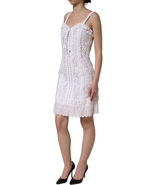 Dolce & Gabbana Blue Broderie Anglaise Cotton Mini Dress Viscose Polyester