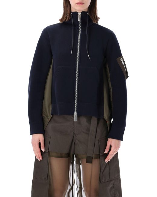 Sacai Blue Sponge Sweat Hybrid Hoodie Cotton Sweatshirt