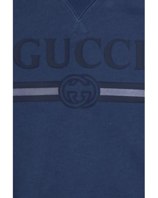 Gucci Blue Cotton Hooded Sweatshirt With Print For Boy Sweatshirts for men