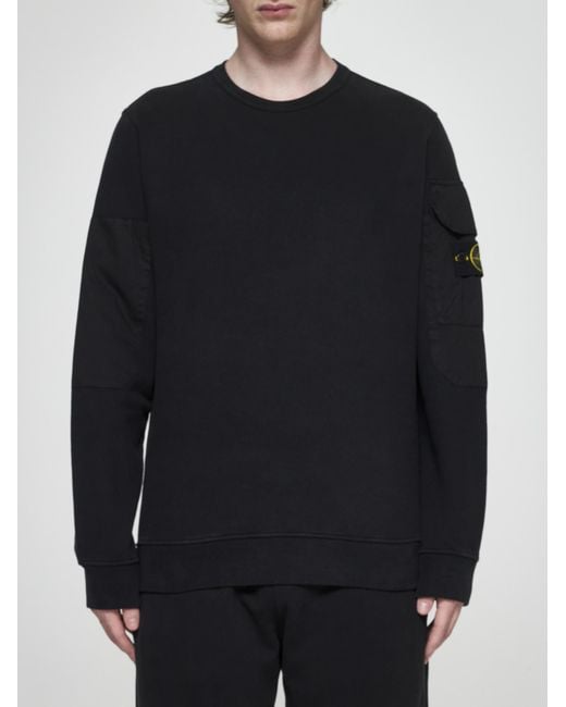 Stone Island Black Sleeve-Pocket Cotton Sweatshirt for men