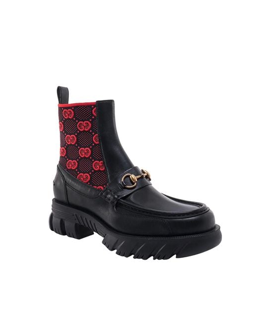 Gucci Leather Ankle Boots With Horsebit And GG Jersey in Black for Men |  Lyst
