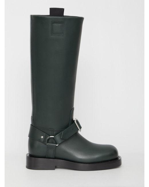 Burberry Green Leather Saddle Knee High Boots