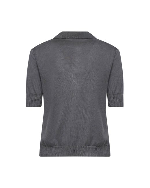 Blanca Vita Gray Silk Knit Short-Sleeved Polo Shirt