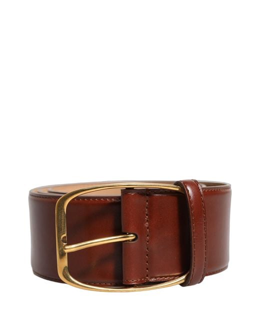 Dolce & Gabbana Brown Calfskin Leather Metal Buckle Belt Calf