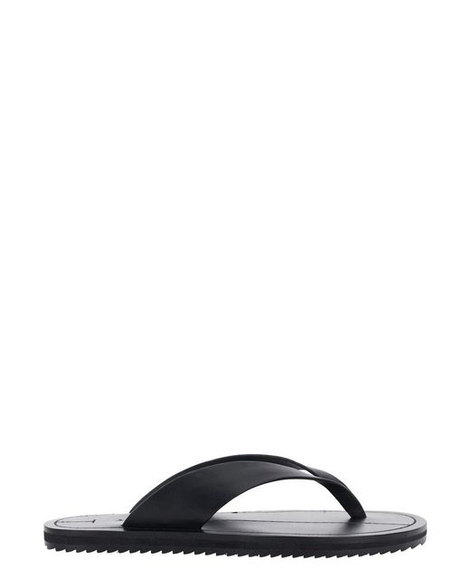 A.Emery Black Flora Sandals With Flip-Flop Design And Grooved Sole