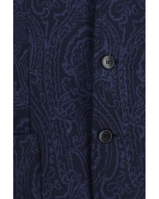 Etro Blue Single-Breasted Arnica Jacquard Wool-Blend Jacket for men