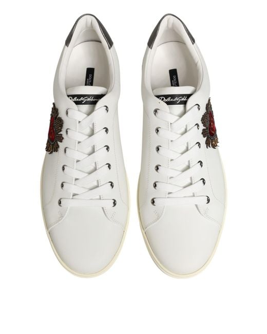 Dolce & Gabbana White Leather Heart Embellished Sneakers Shoes 100Lf for men