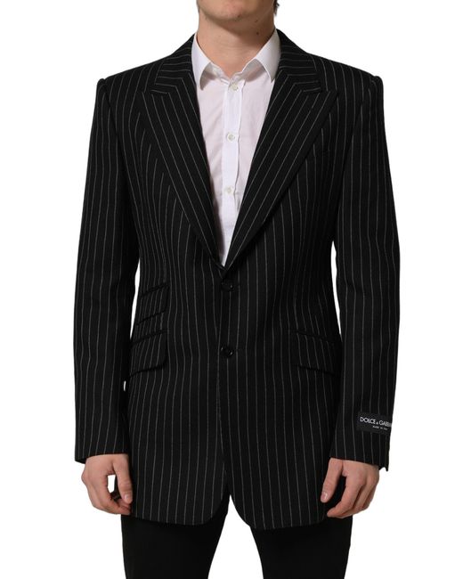 Dolce & Gabbana Black Stripes Wool Single Breasted Blazer Polyester Clothing for men