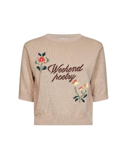 Weekend by Maxmara Natural Embroidered Cotton Knit Top