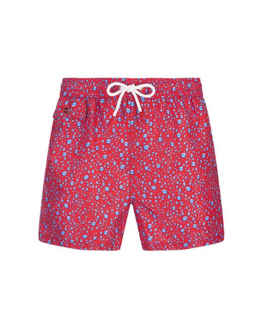 Kiton Red Swim Shorts With Water Drops Pattern for men