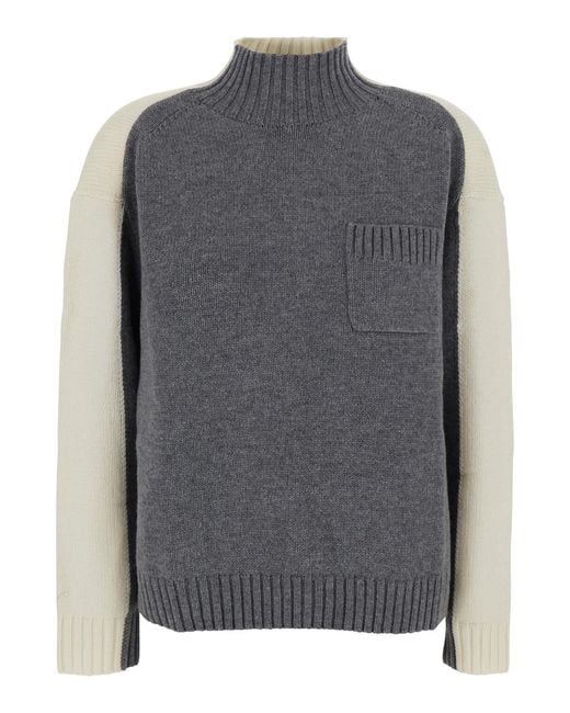 Semicouture Gray Winnie Two-Tone Cashmere Blend Sweater Wool Tops