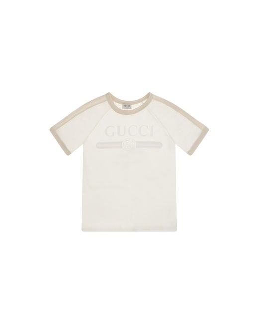 Gucci White Logo T-Shirt For Boy Cotton T-Shirts
