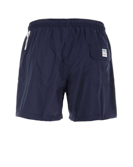 Fedeli Blue Midnight Polyester Swimming Shorts for men