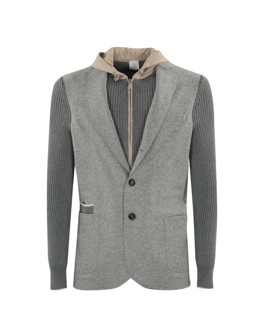 Eleventy Gray Wool Blend Bib Jacket for men