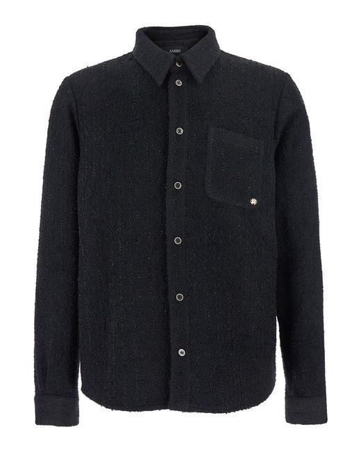 Amiri Black Shirt With Classic Collar And Logo Plaque On The Front for men