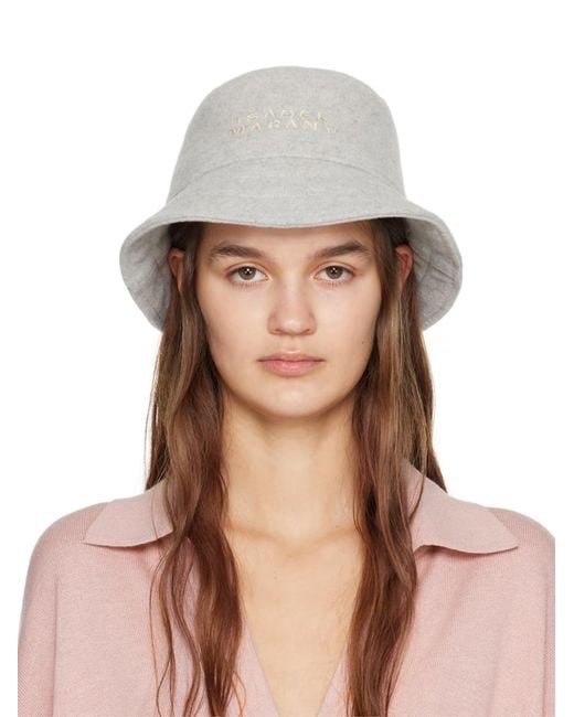 Isabel Marant White Giorgia Wool Felt Logo Bucket Hat
